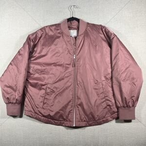 Women’s A New Day Puffer Polyester Bomber Jacket, Maple Pink, Oversized Size L